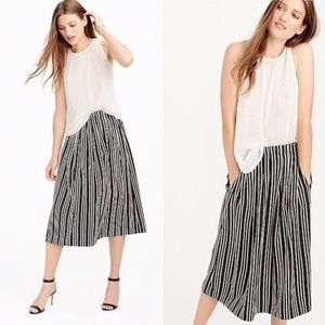 J. Crew Pleated Midi Skirt in Triple Stripe - Navy and White - Sz 4